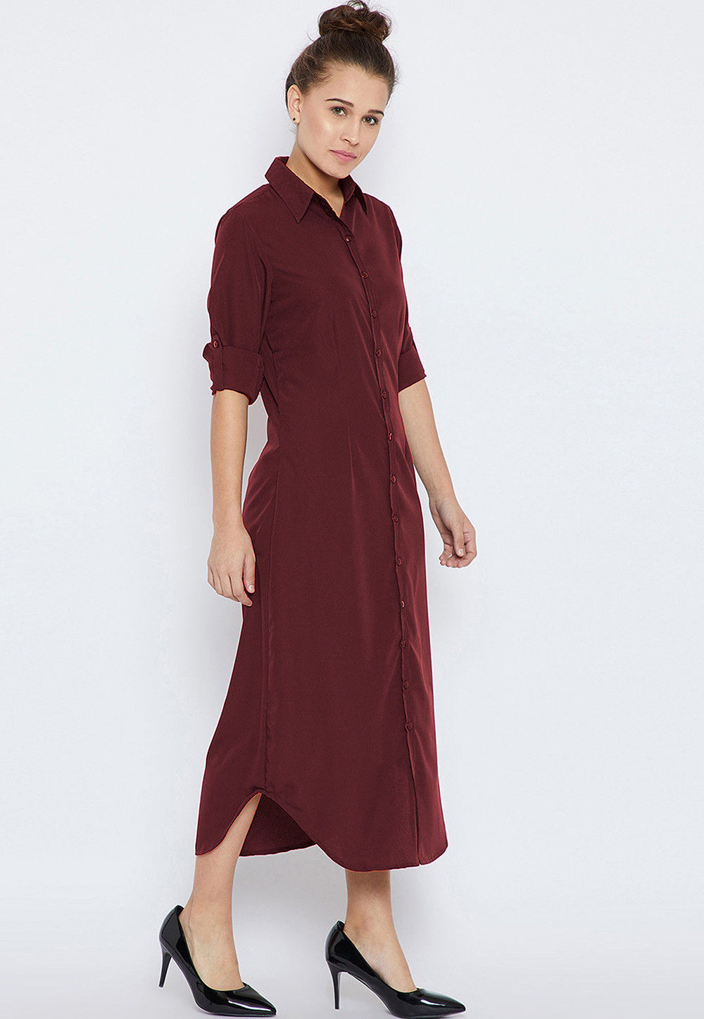 Solid Color Rayon Dress in Maroon : TVE863