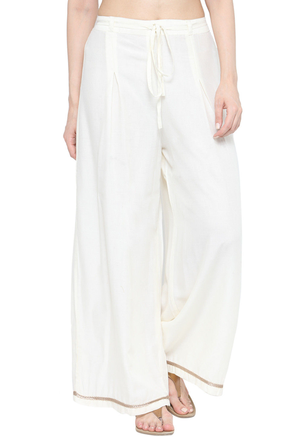 Solid Color Rayon Palazzo in White : BDZ410