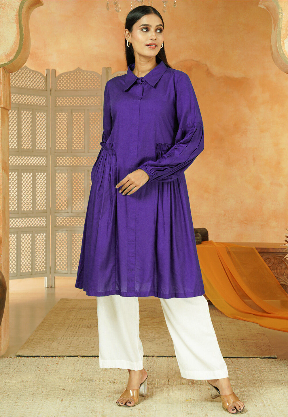 Buy Solid Color Rayon Tunic Set in Dark Purple Online : TUFC82 - Utsav ...