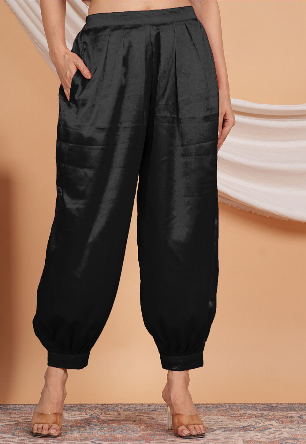 Buy Solid Color Satin Harem Pant in Black Online BNJ1985 Utsav