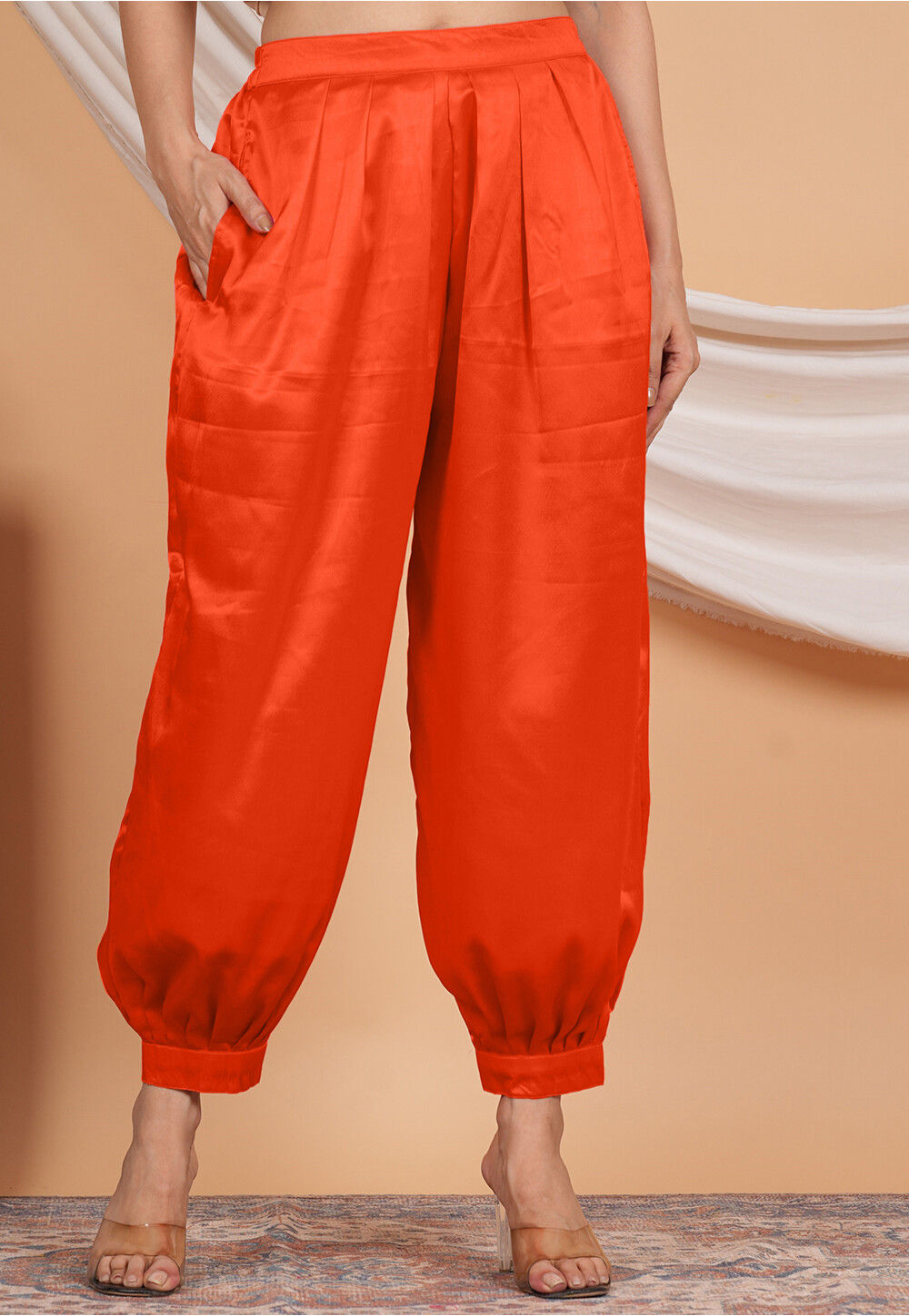 Buy Solid Color Satin Harem Pant in Orange Online BNJ1987