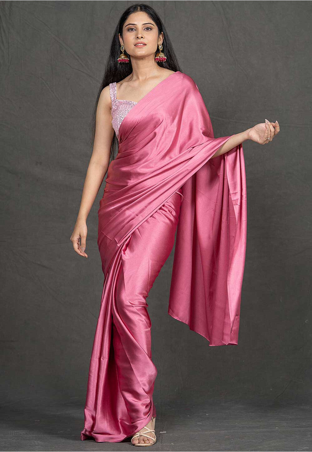 Ombre Blush Pink Satin Saree