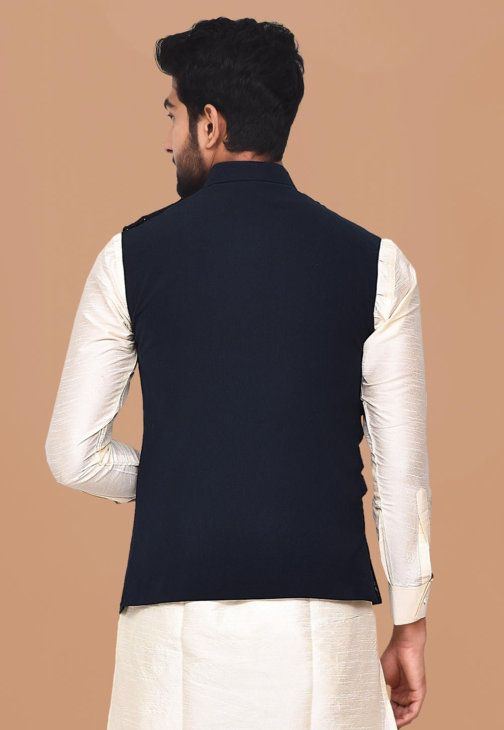 Teal Blue Nehru Coat with Asymmetric Collar - Rent