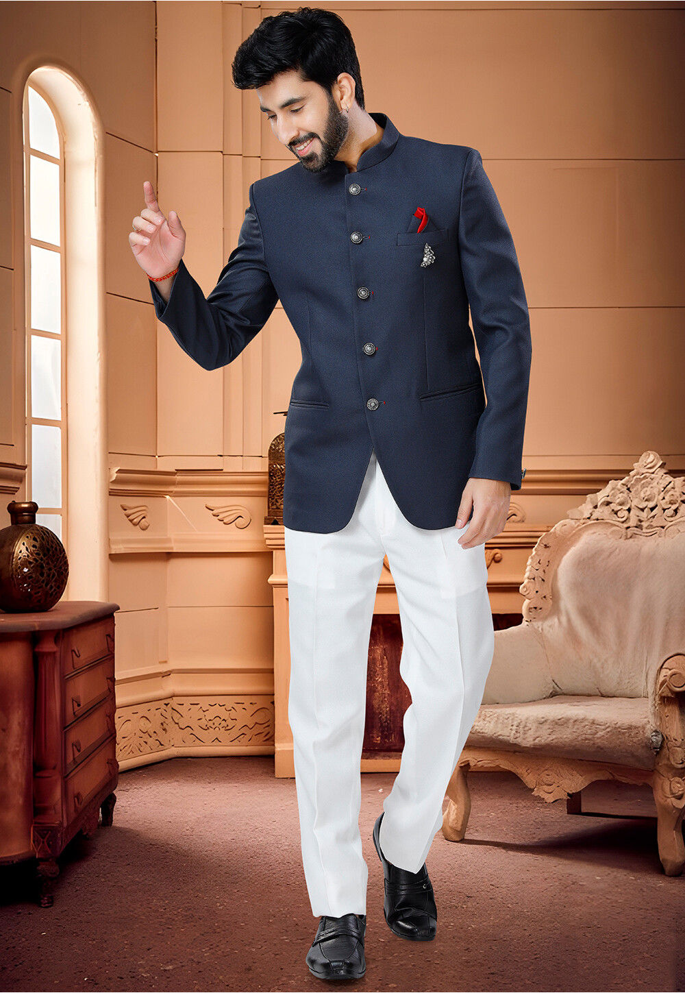 Classic Navy Blue Custom Jodhpuri Suit - Hangrr