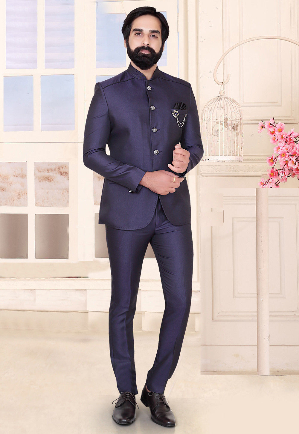 Buy Solid Color Terry Rayon Jodhpuri Suit in Dusty Purple Online ...