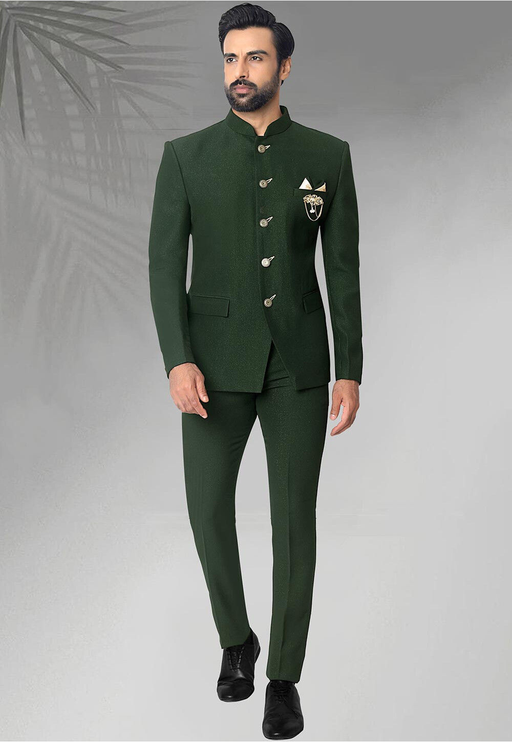 Buy Solid Color Terry Rayon Shimmer Jodhpuri Jacket in Dark Green ...