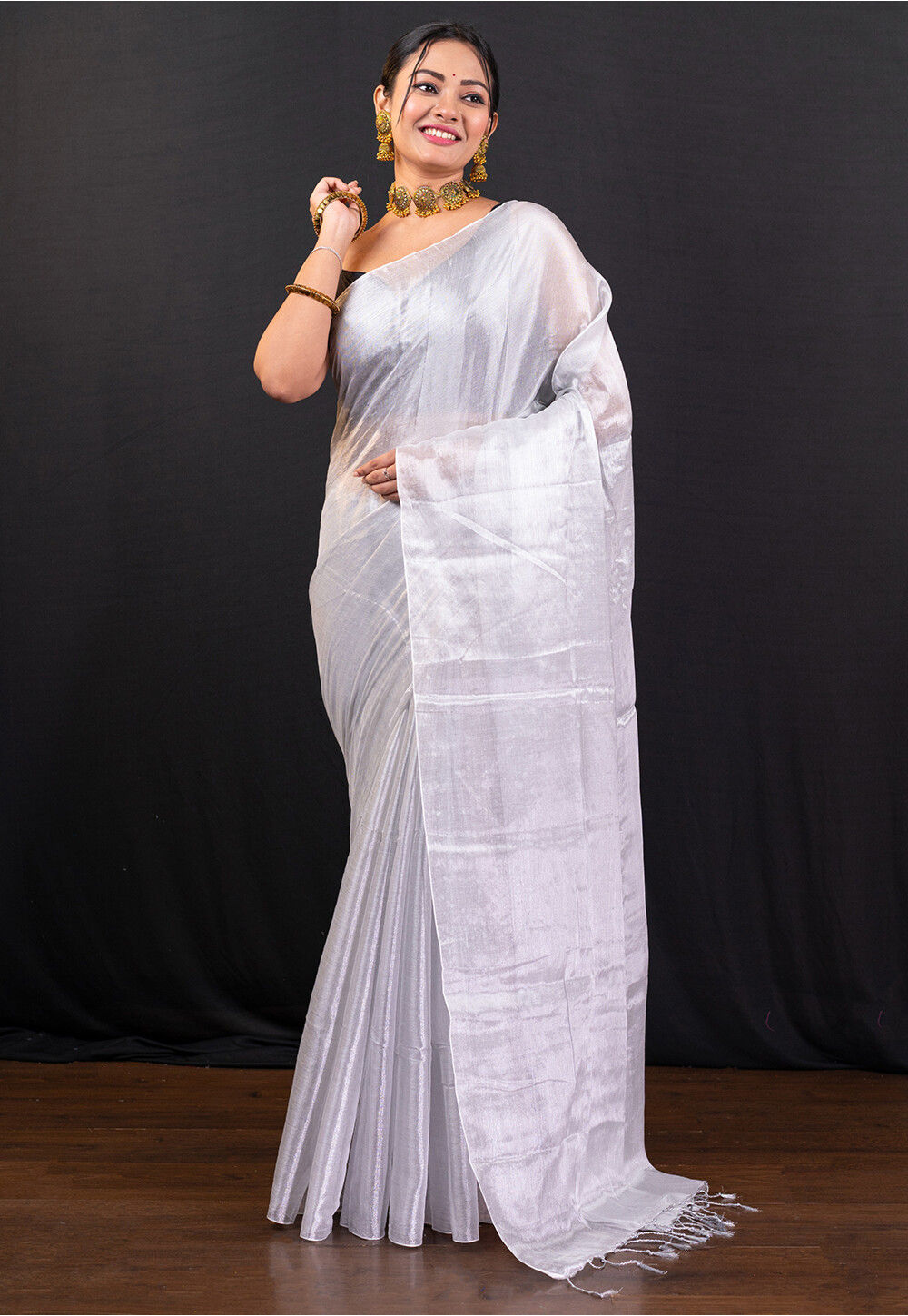 Buy Solid Color Tissue Silk Saree in Silver Online : SBY1188 - Utsav ...