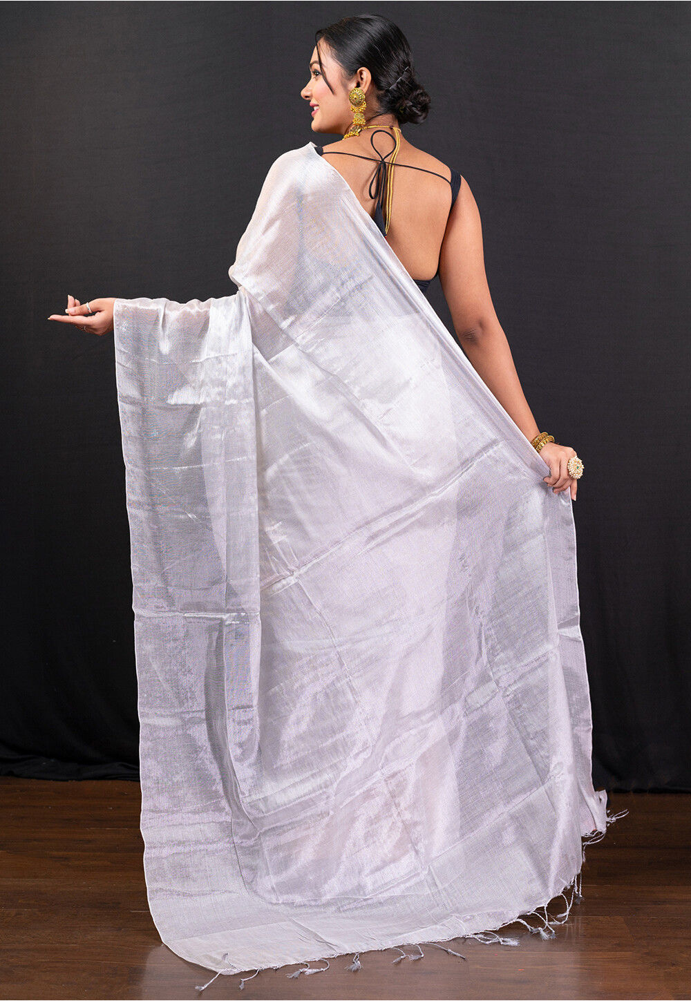 Buy Solid Color Tissue Silk Saree in Silver Online : SBY1188 - Utsav ...