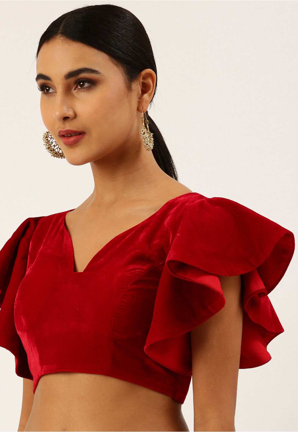 Solid Color Velvet Blouse in Red UXC873