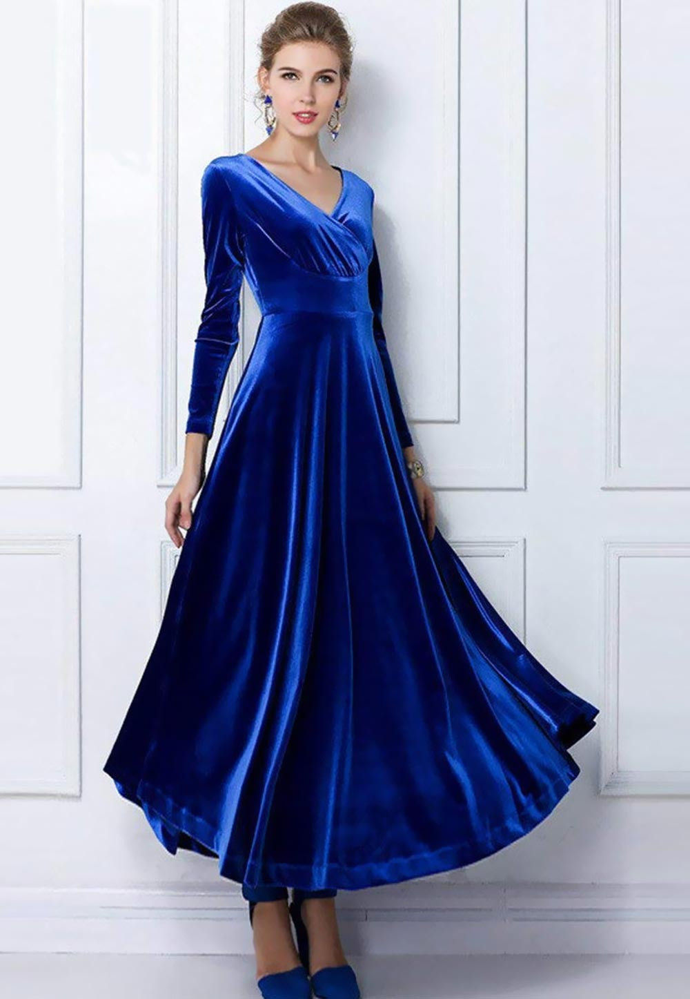 Solid Color Velvet Dress in Blue : TVE496