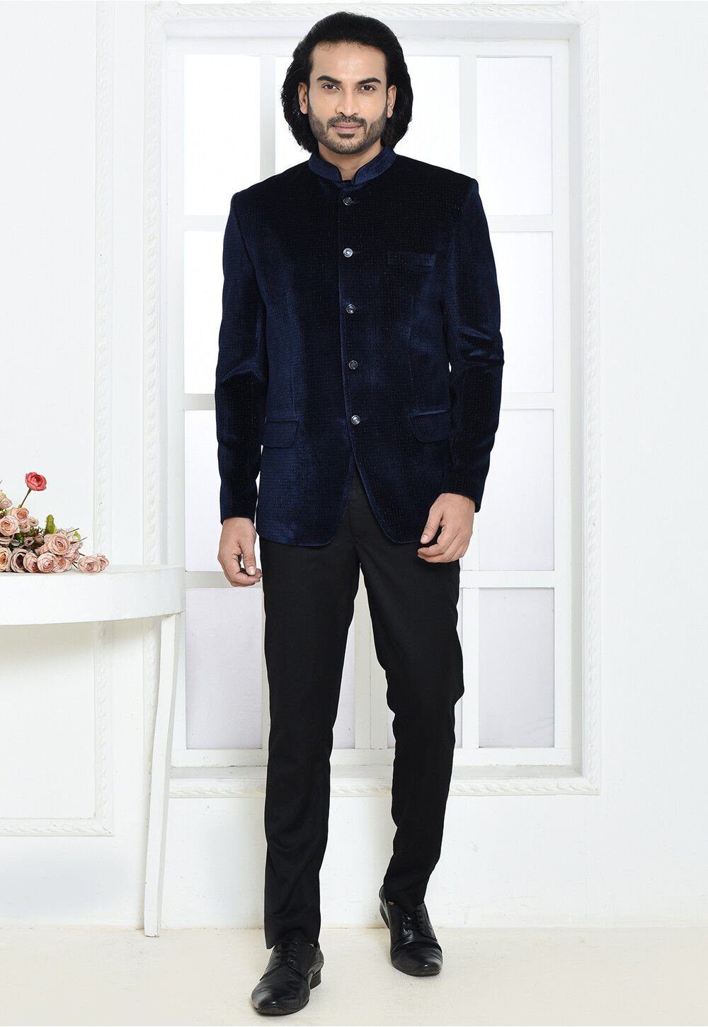 Blue velvet jodhpuri suit clearance