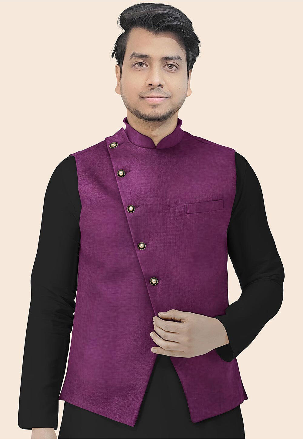 Purple Color Silk Festive Wear Kurta With Joint Jacket - Shubhmangal