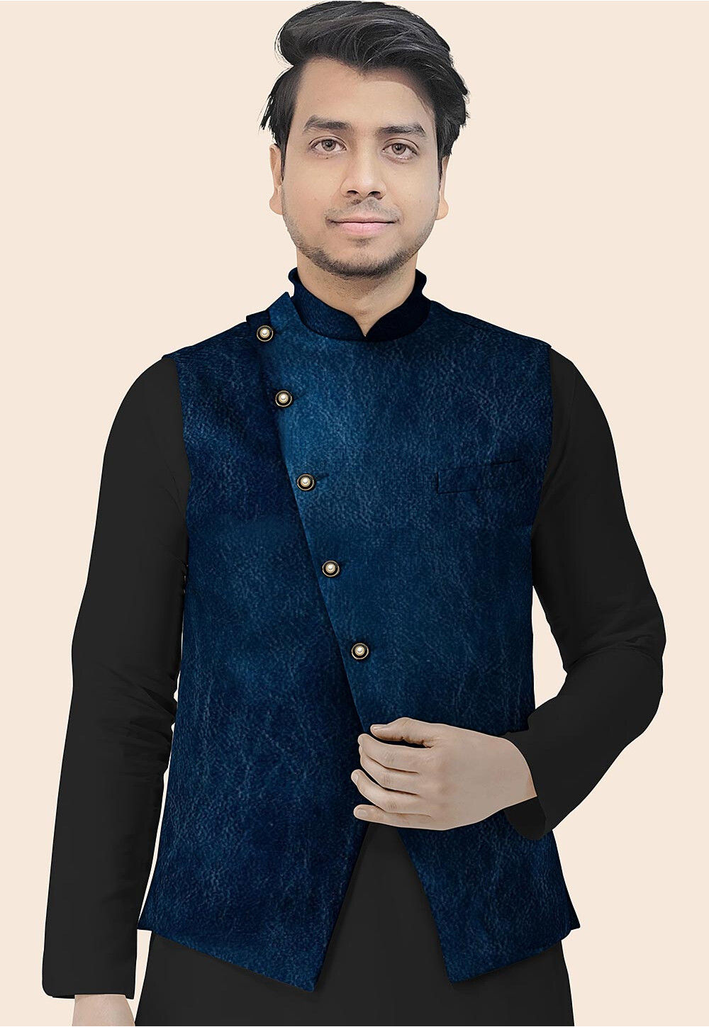 Blue velvet nehru jacket outlet