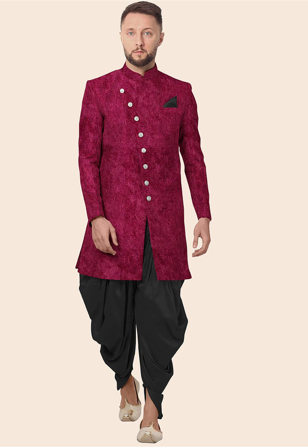 Buy Solid Color Velvet Sherwani in Wine Online MXX734 Utsav Fashion