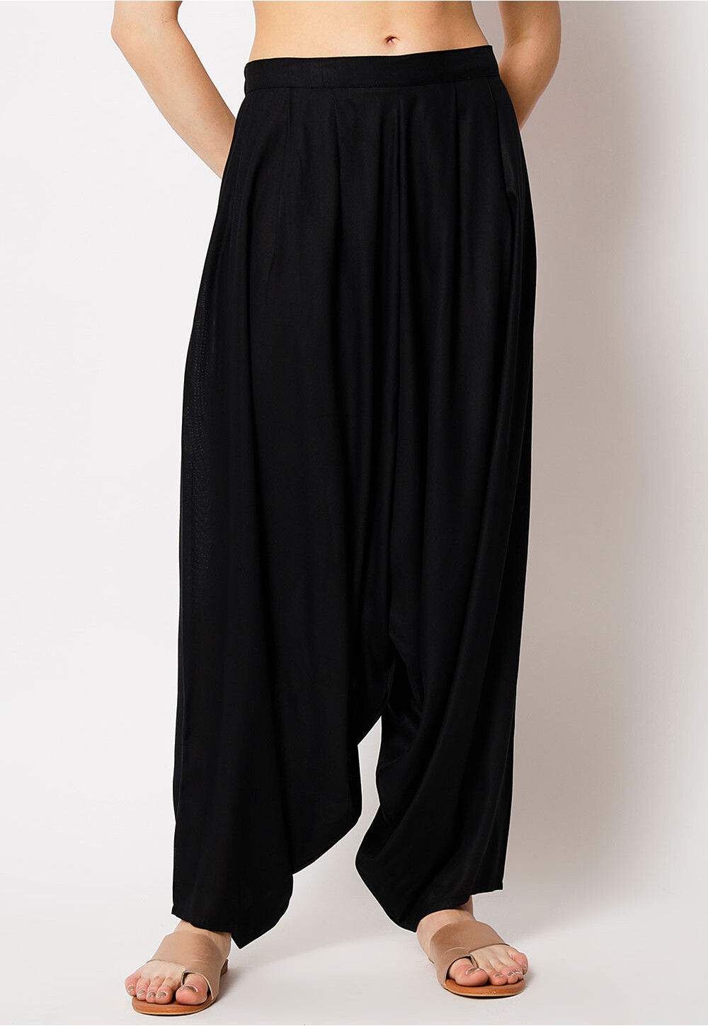 Women's Cotton Wrap Palazzo Pants in Solid Black – Harem Pants