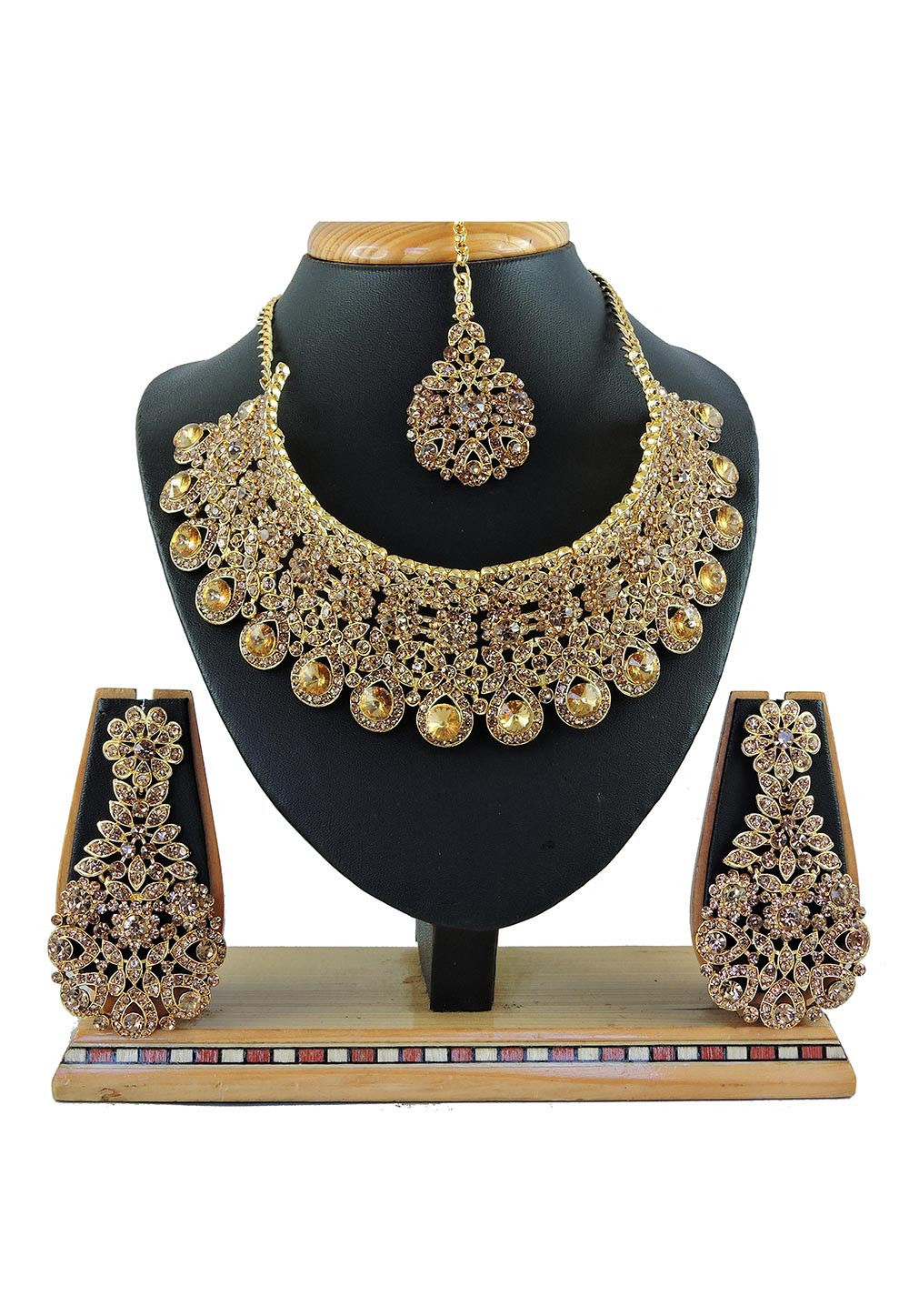Yellow Stone Studded Choker Necklace Set - 6278