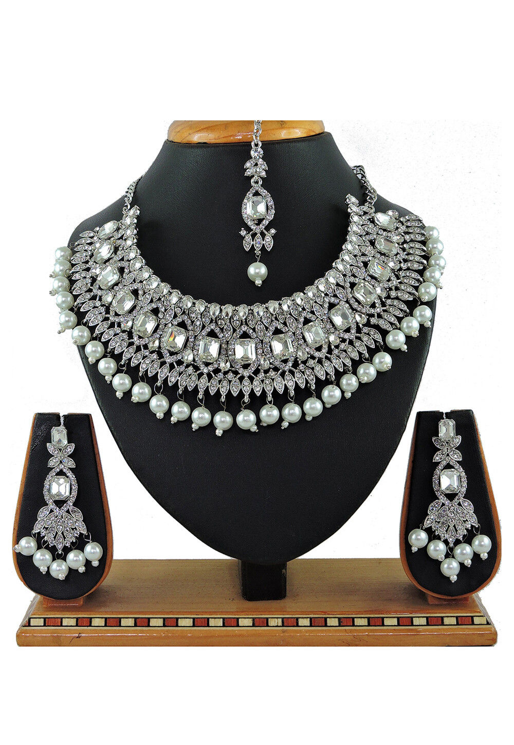 White Colour Stone Studded Choker Necklace Set - 6278 main image 1