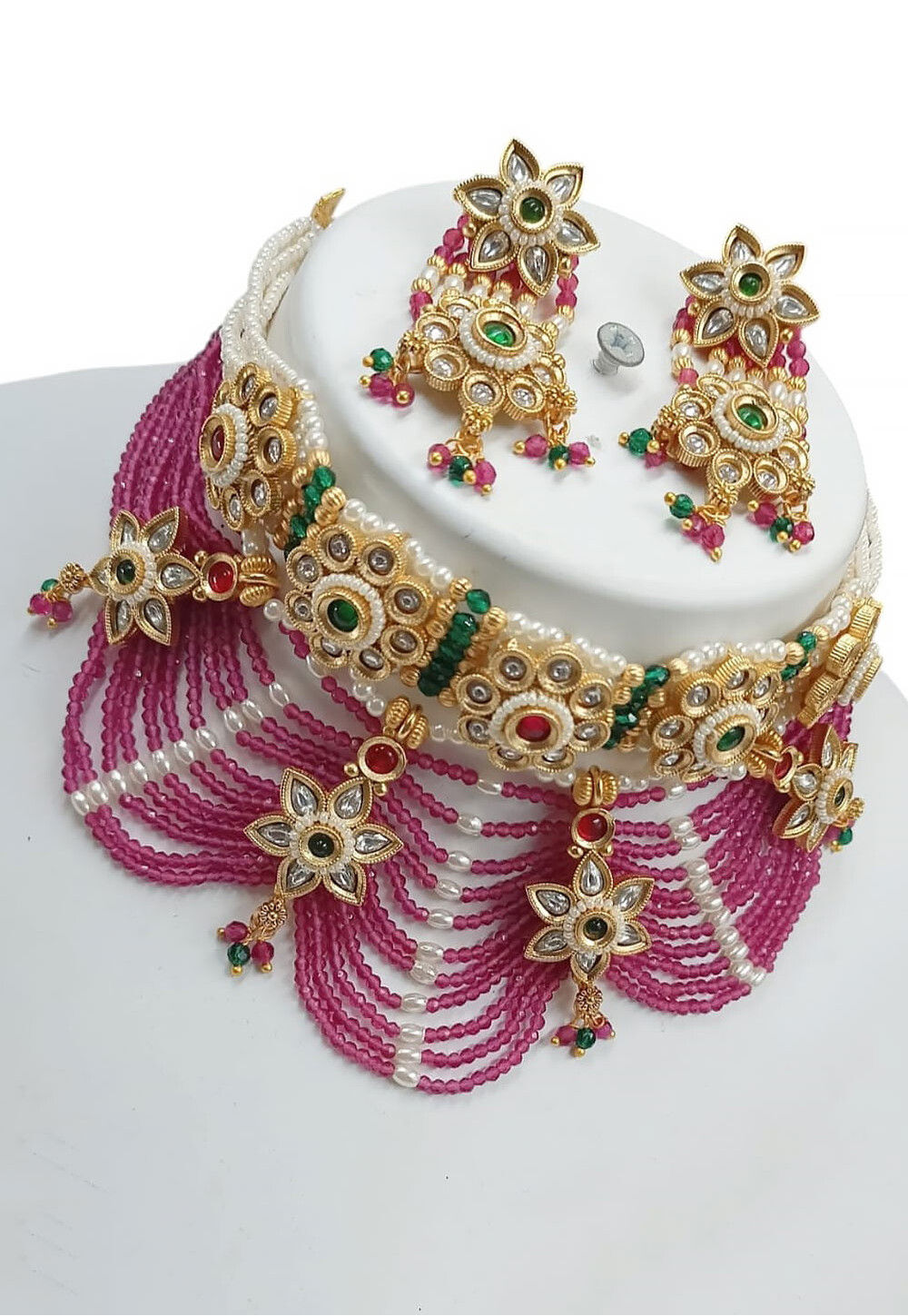 Orange Colour Stone Studded Choker Necklace Set - 6213
