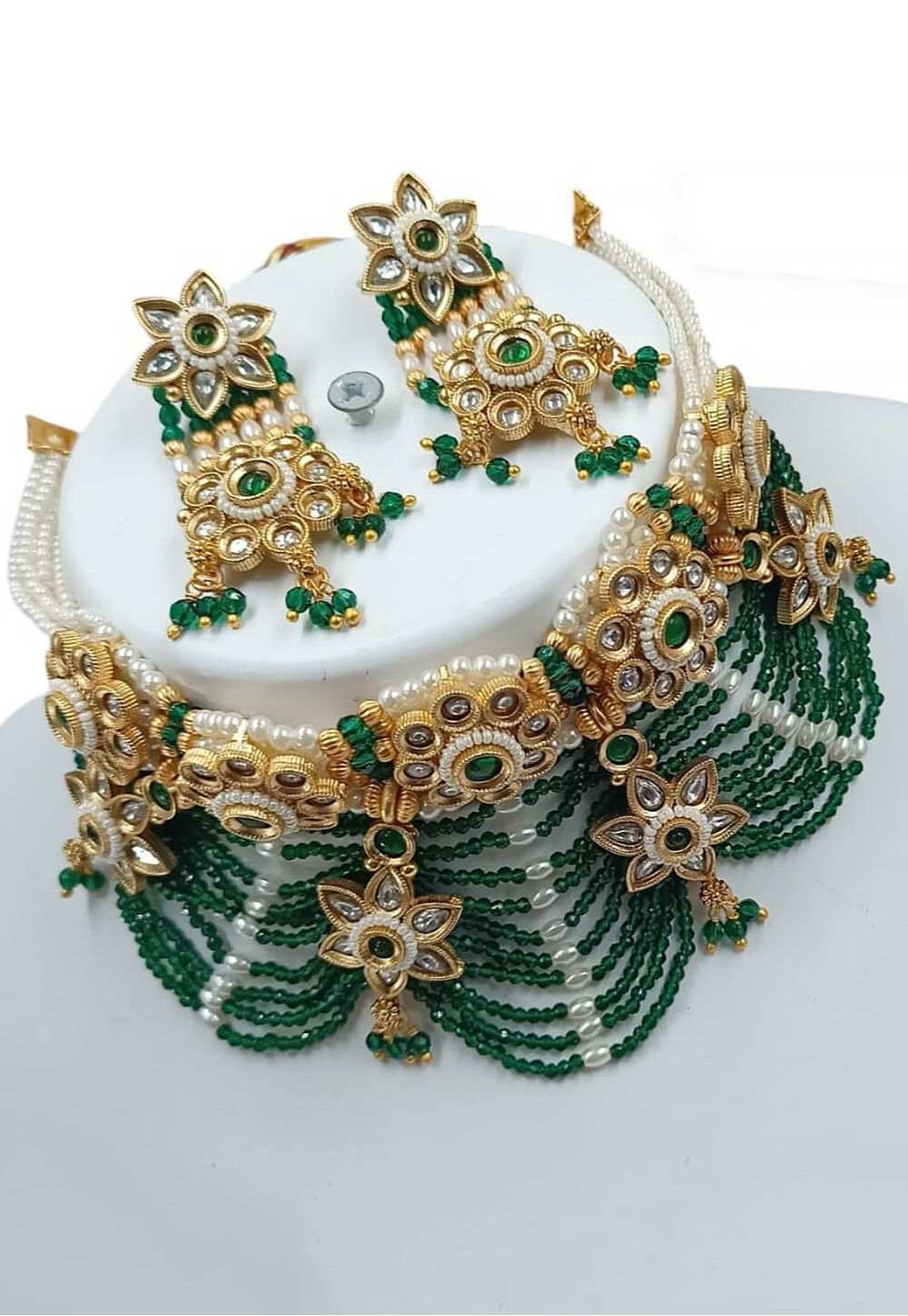 Pink Stone Studded Choker Necklace Set - 6278 main image 0