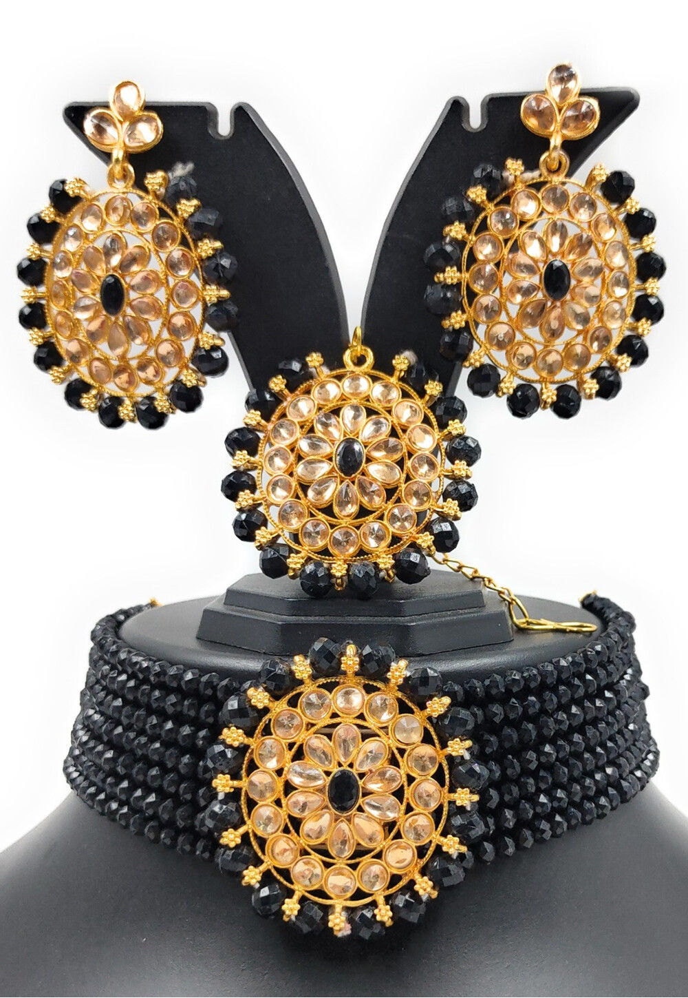 Buy Black Enamel Kundan Rose Quartz Drop Earrings Online at Ajnaa Jewels |  LE403