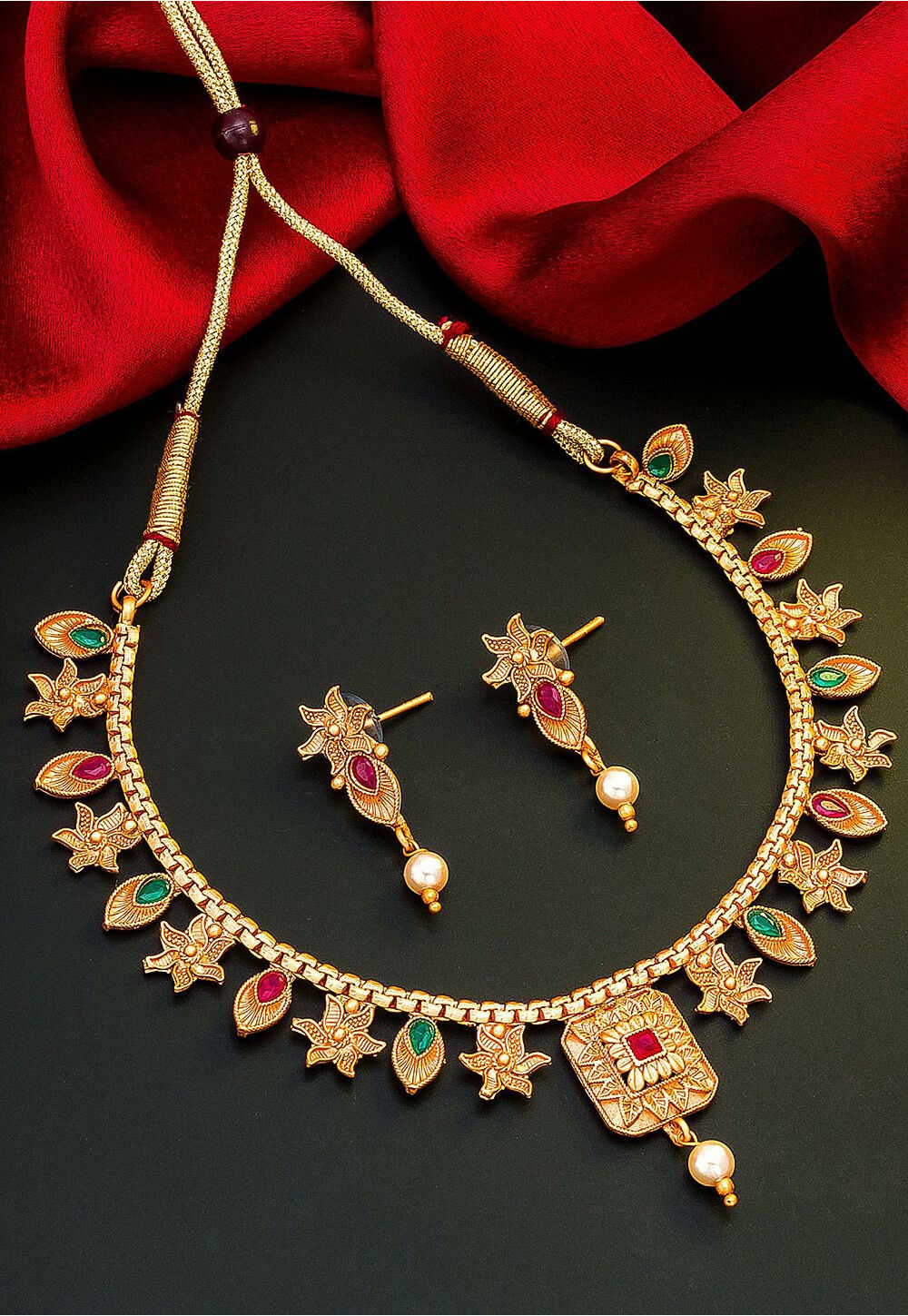 Buy Real Gold Design Simple Bridal Wear Forming Gold Choker Necklace Set  Online