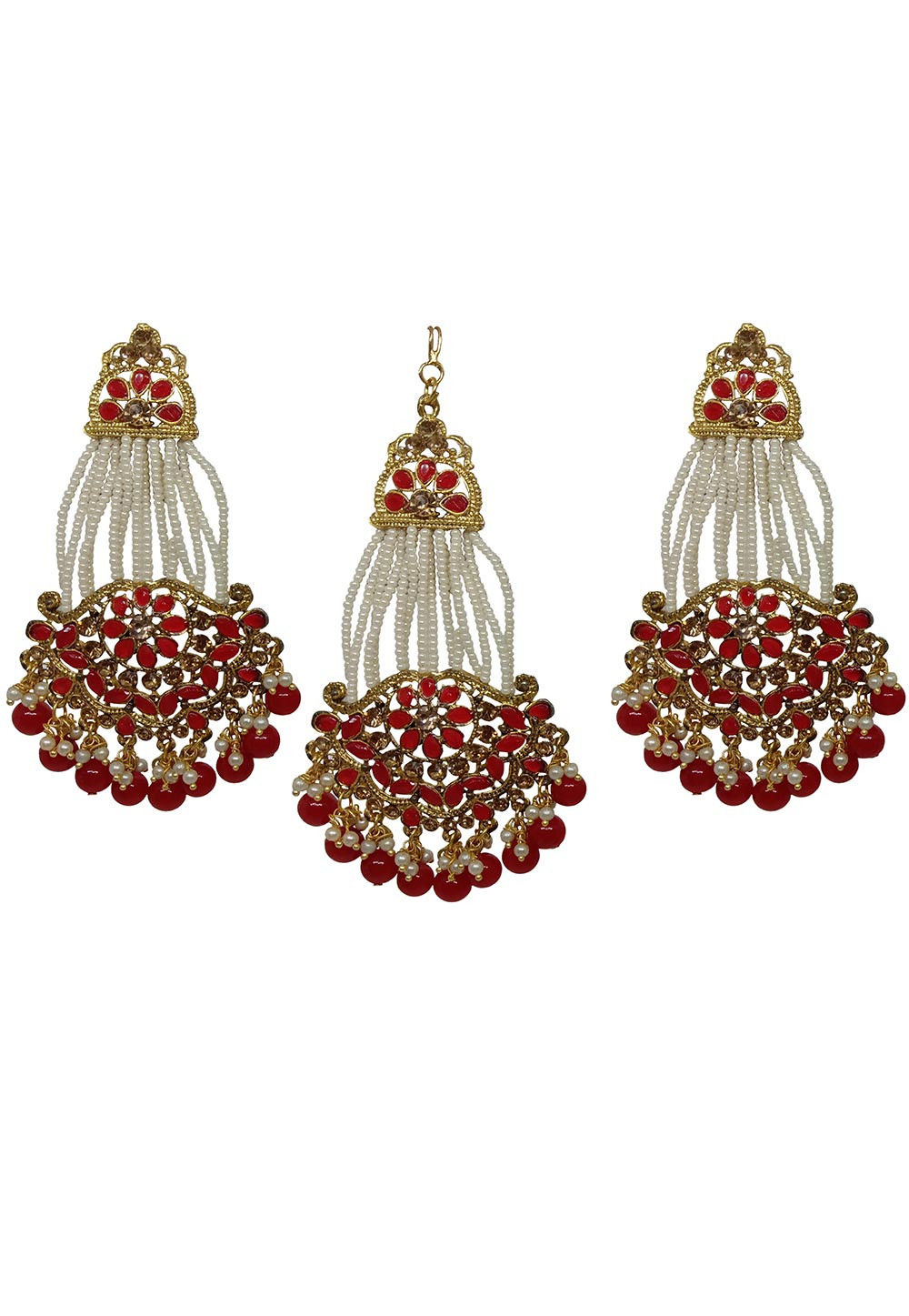 Faint gold finish Earring/jhumka/Dangler with Mang Tikka with Multi Co –  Griiham