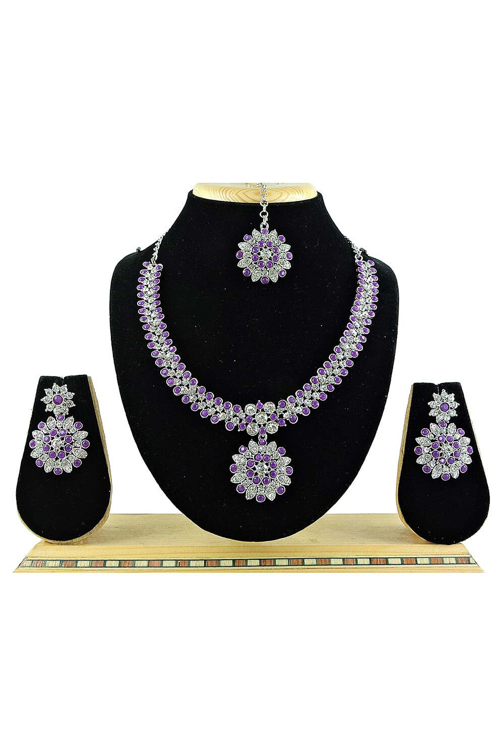 Stone-Studded Necklace & Earrings with Bracelet & Ring Set ZPFK10323