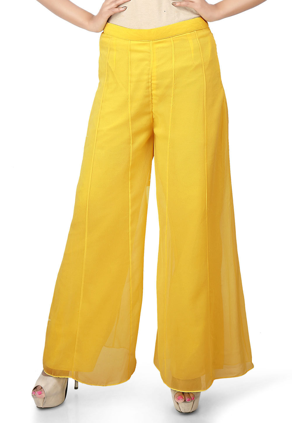 Plain Georgette Palazzo in Yellow : THU1765