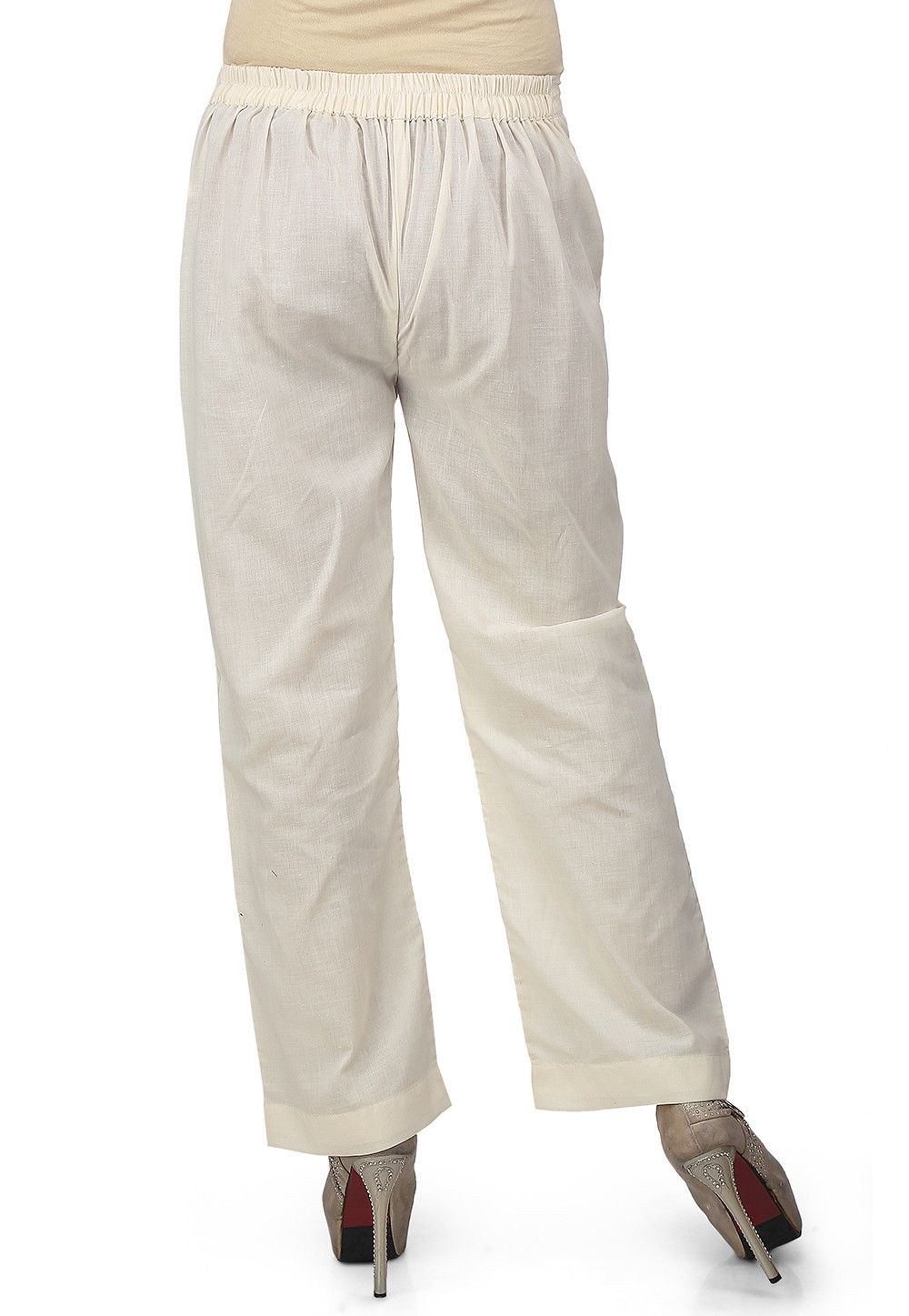 Plain Cotton Straight Pant in Off White : THU1776