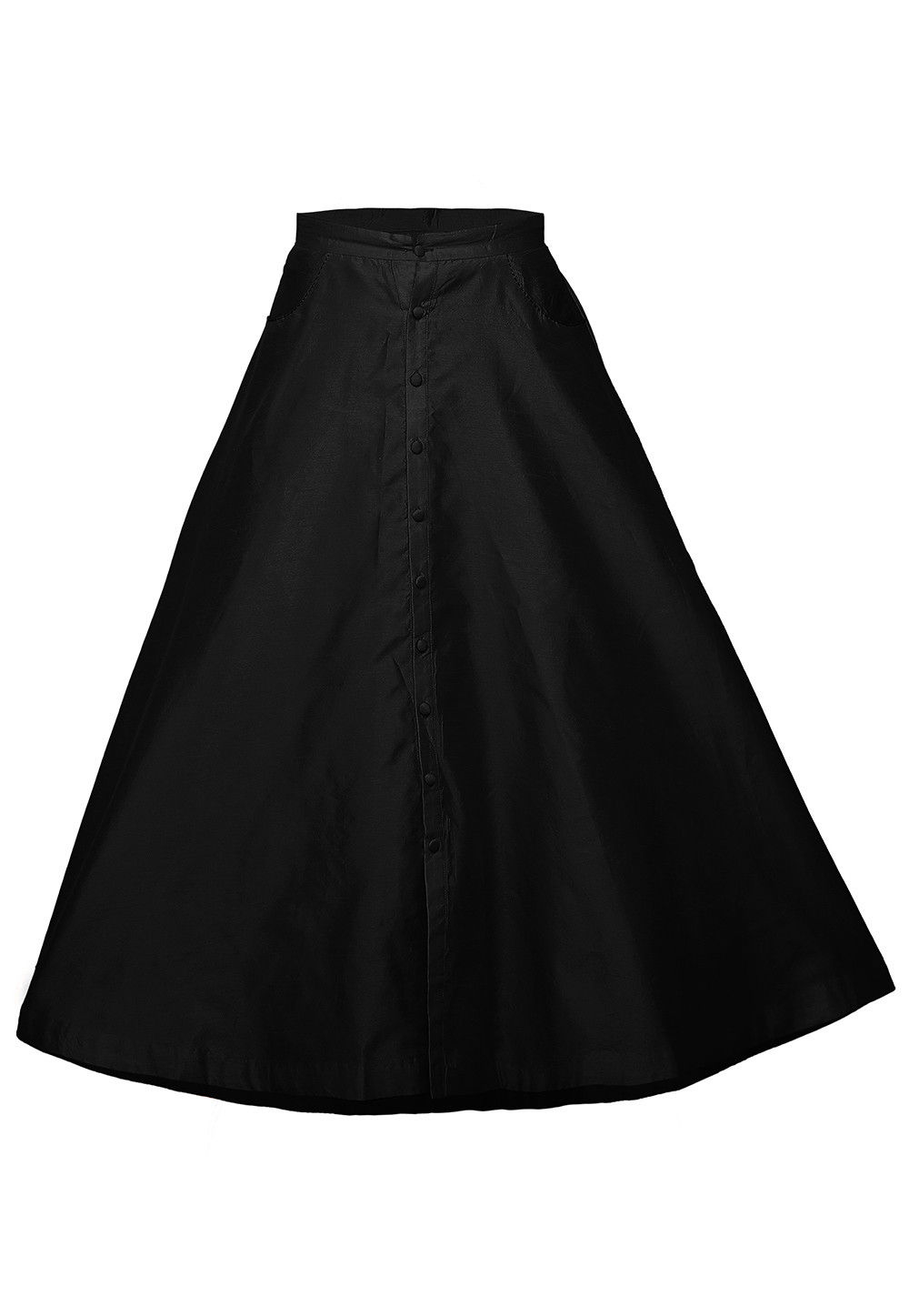 Plain Dupion Silk Long Skirt in Black : THU410