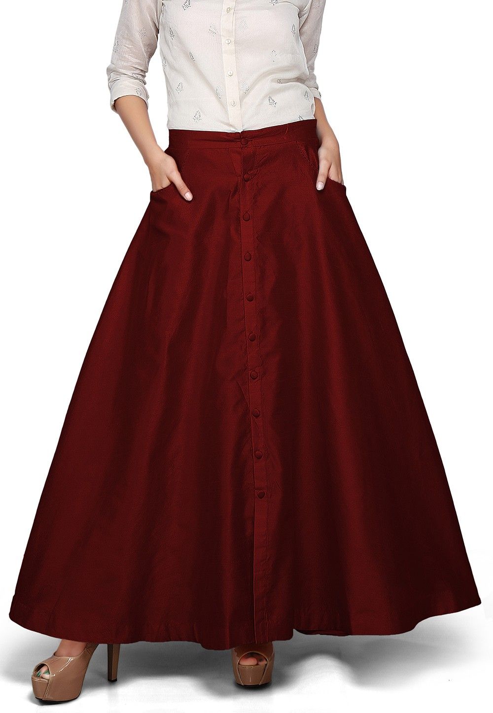 maroon long skirt