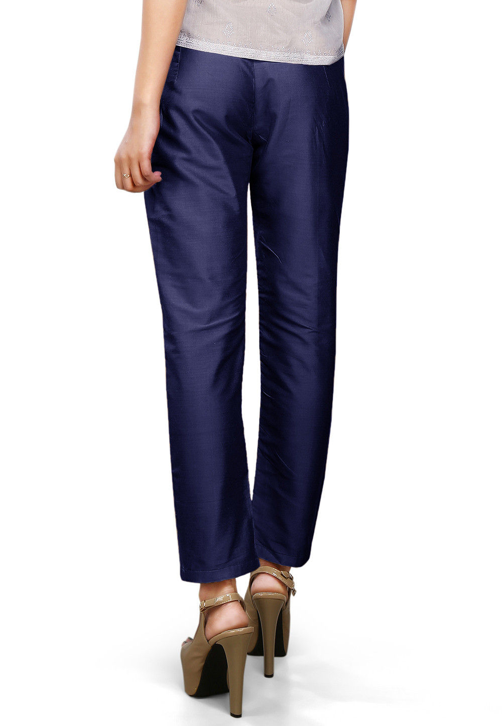 Buy Plain Art Silk Trouser in Navy Blue Online : THU414 - Utsav Fashion