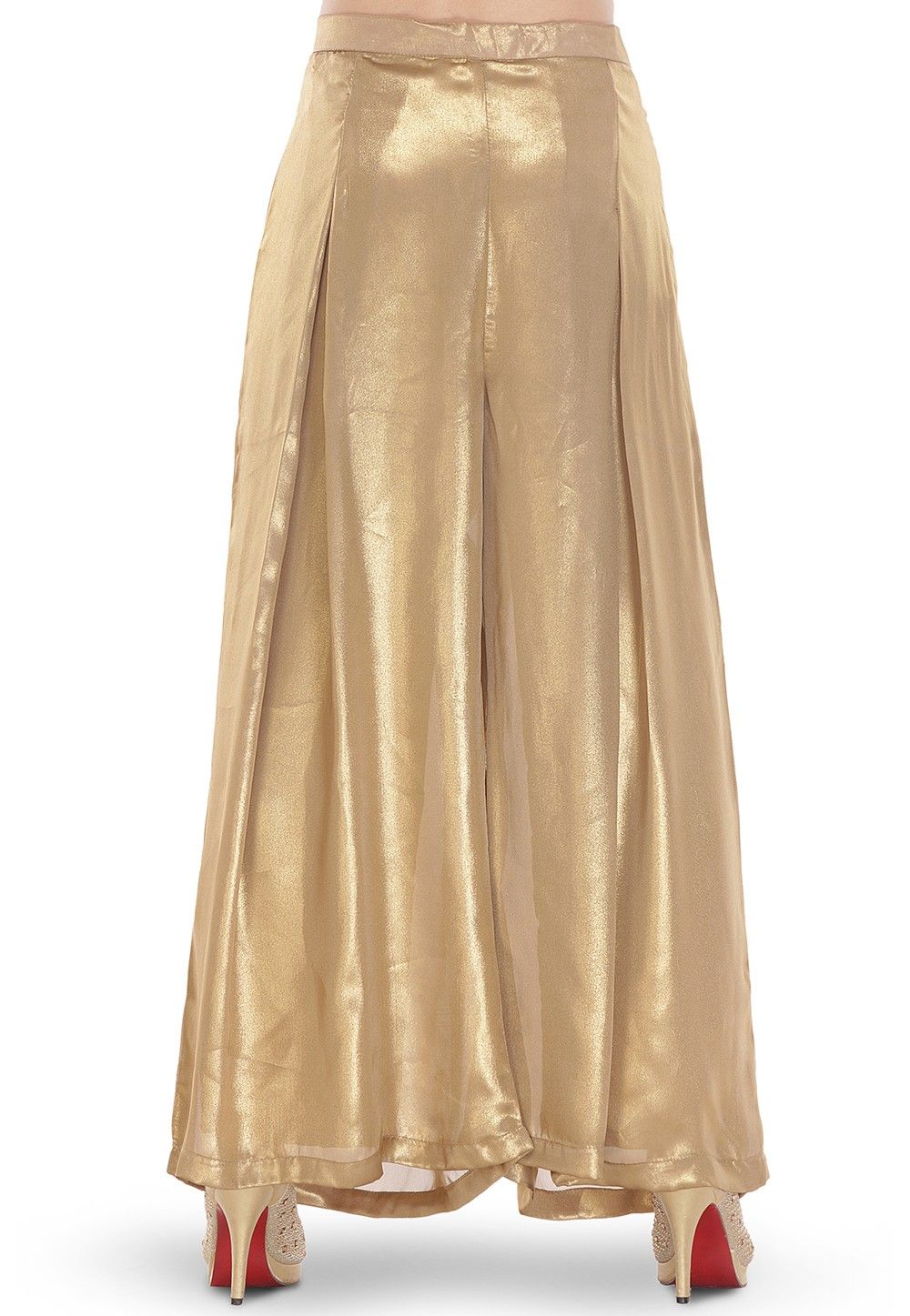 Plain Georgette Shimmer Palazzo in Golden : THU962