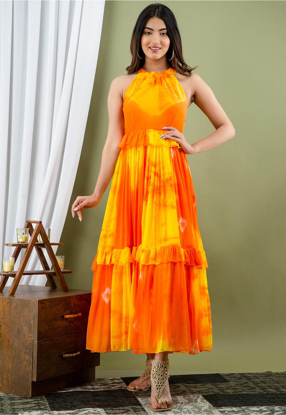 Yellow Chiffon Dress Design by Deme by Gabriella at Pernia's Pop Up Shop  2024