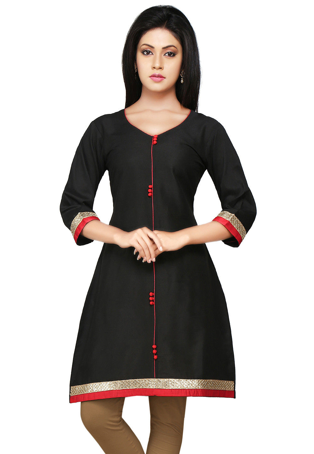 LASTINCH All Size's Solid Black Kurti with three fourth sleeves
