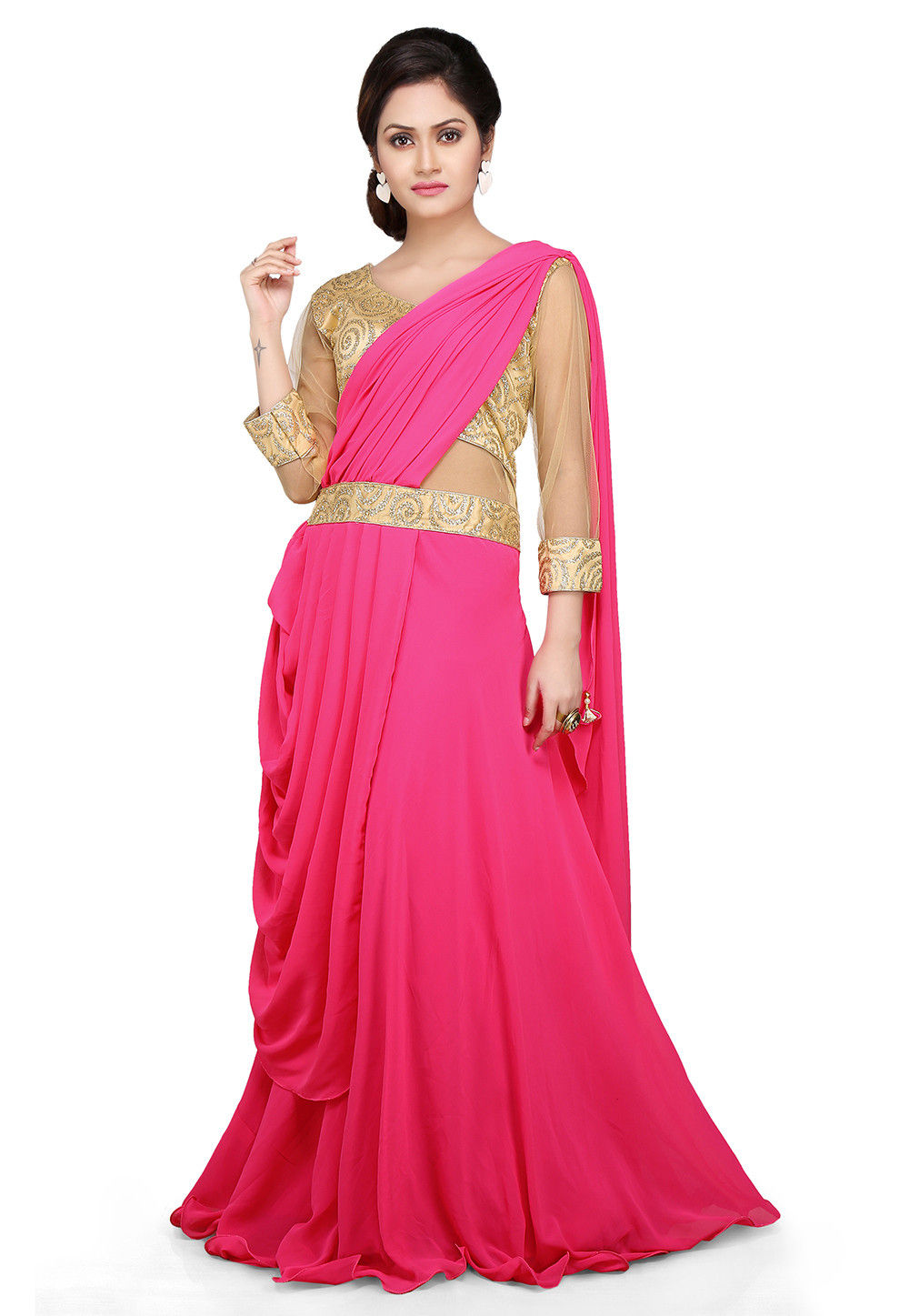 bollywood koti gown chine stich saree type dress