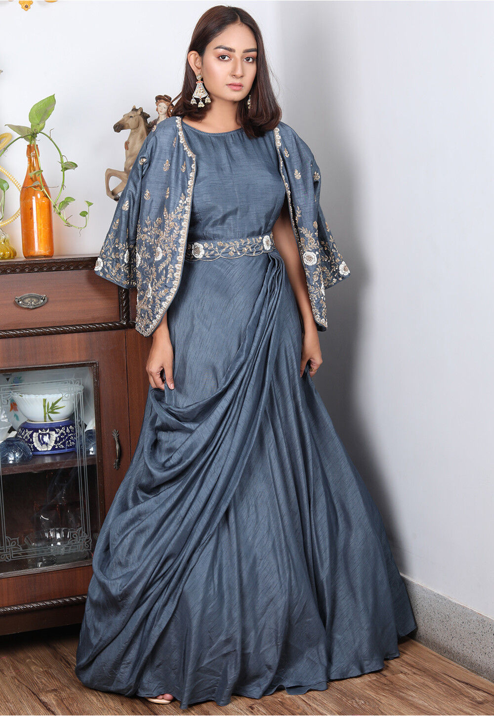 Grey Jacket Style Anarkali Gown | Dress indian style, Simple gowns, Indian  gowns dresses