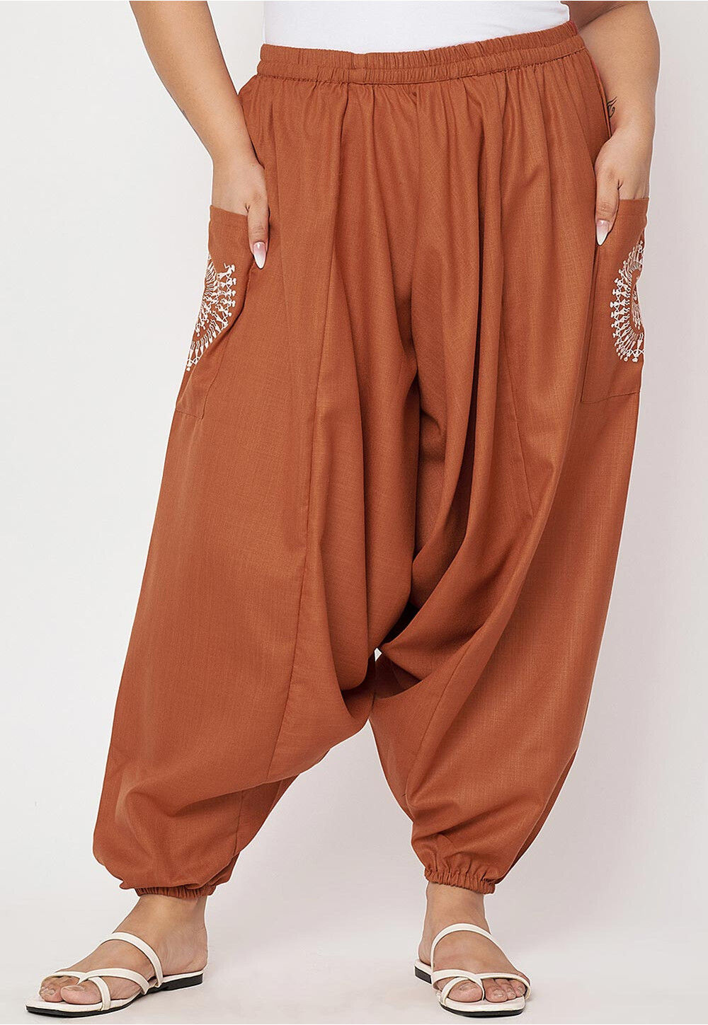 Button Cuff Detail Satin Haram Trousers
