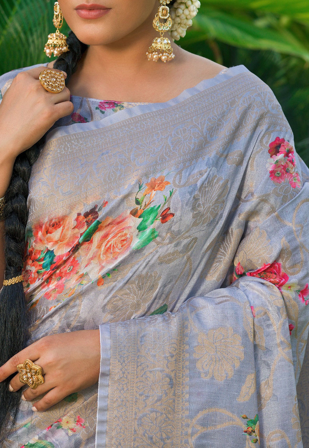 Woven Art Muga Silk Saree in Light Grey : SPF4343