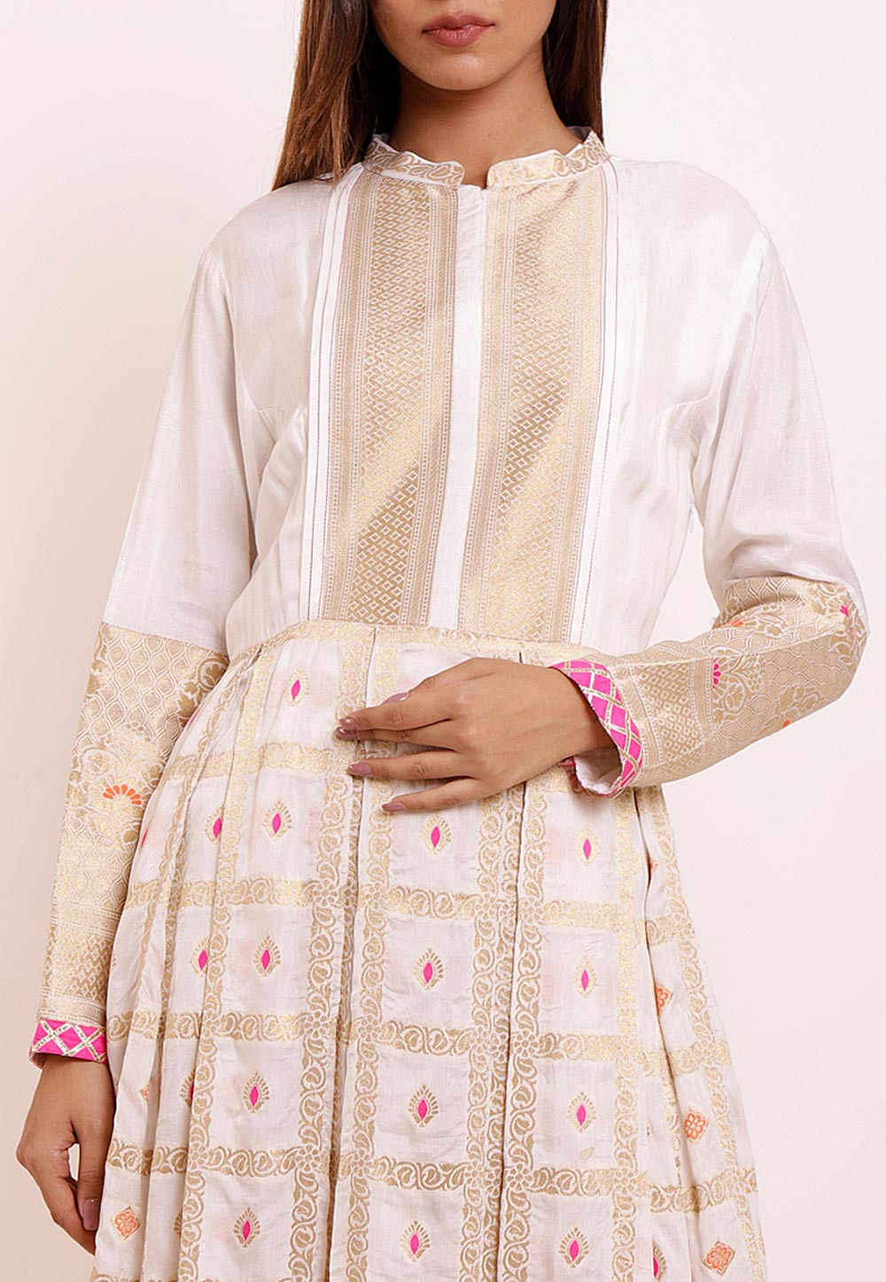 Off White Printed 3/4 Sleeve Anarkali Kurta