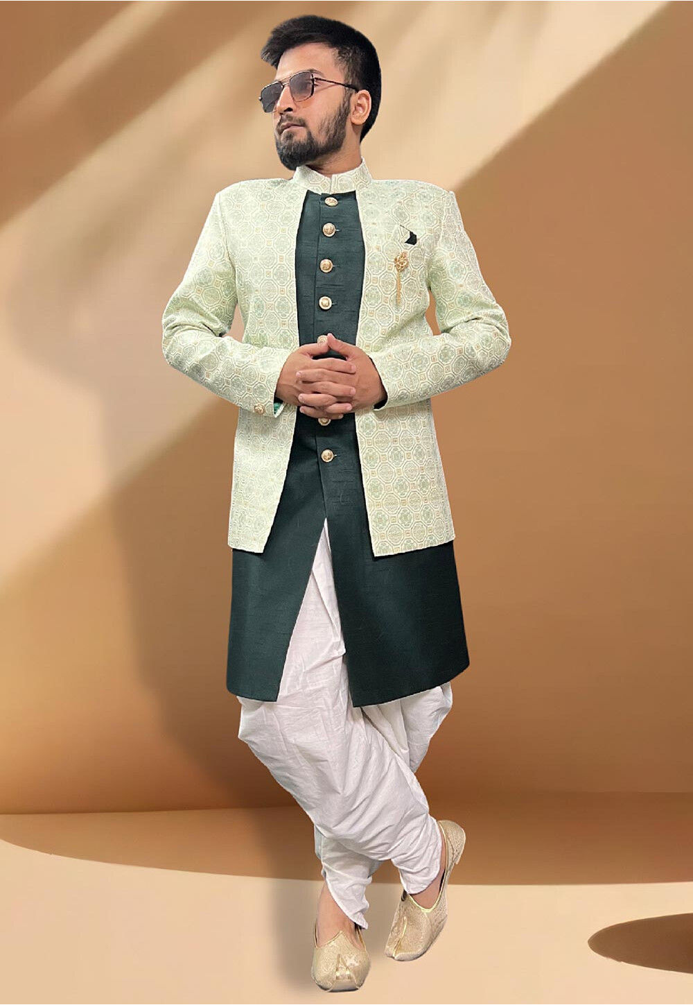 Dark Grey Readymade Nehru Jacket Set In Art Silk For Men – paanericlothing