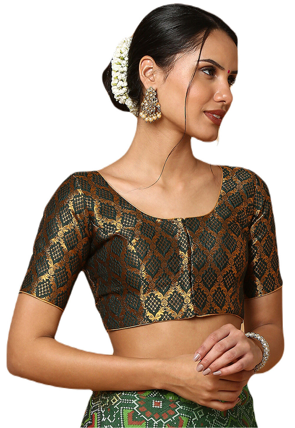 Buy Woven Art Silk Blouse in Bottle Green Online UVC990 Utsav Fashion