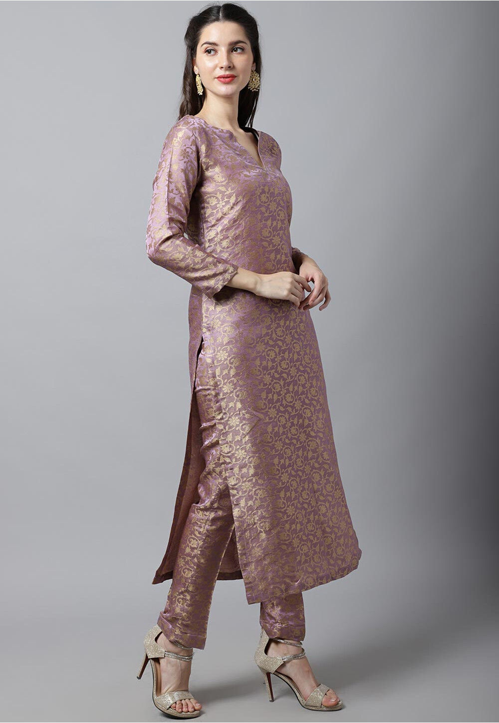 Orange Brocade Woven Kurta main image 0