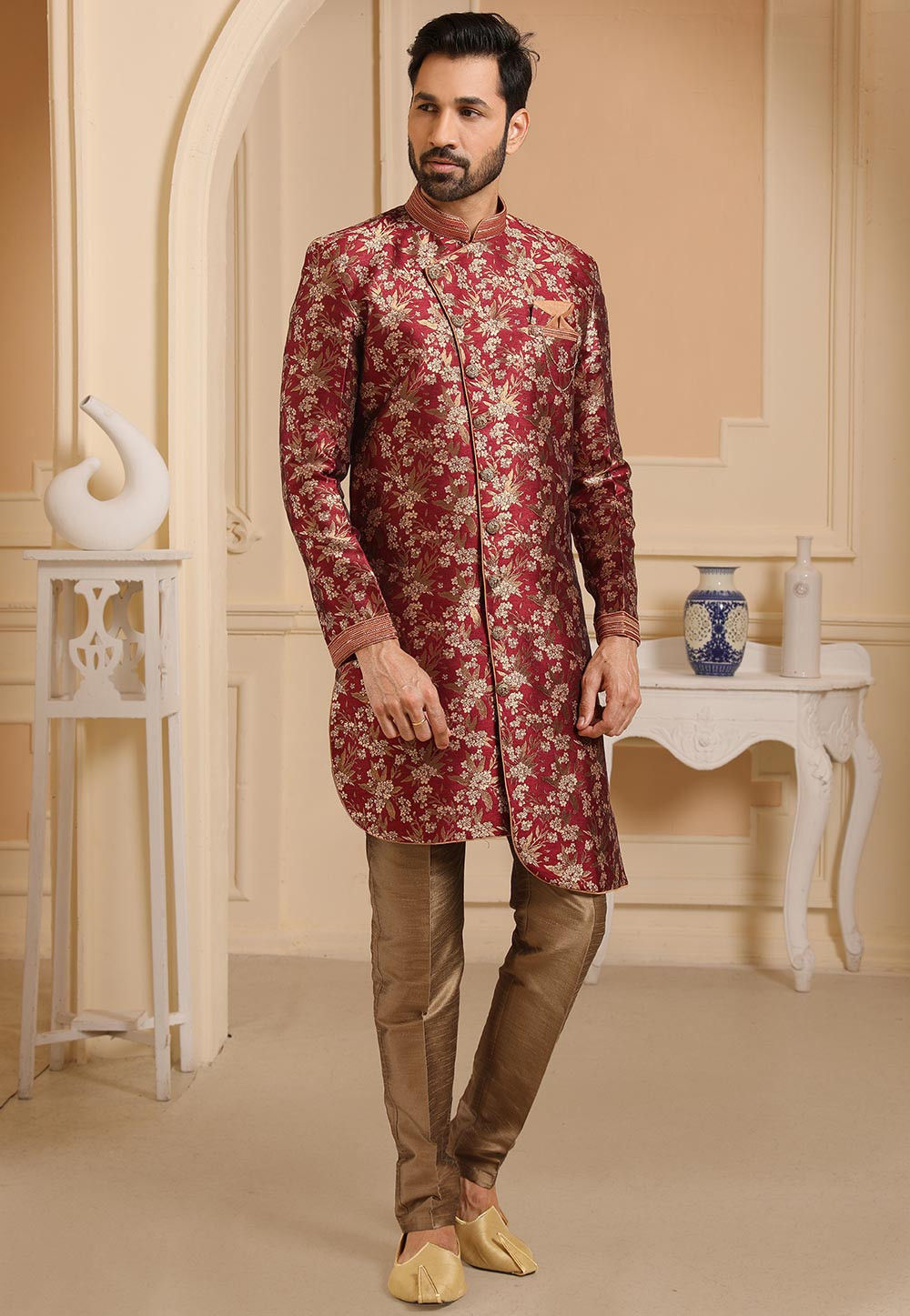 Maroon sherwani new arrivals