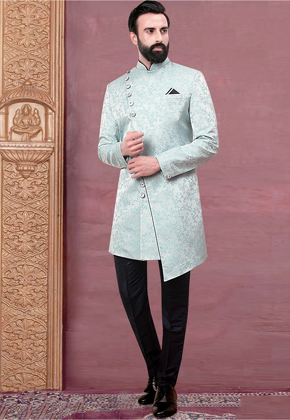 Asymmetric blue discount indo western outfit