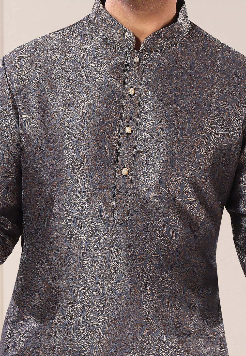 Cream Kurta Jacquard Silk Dhoti