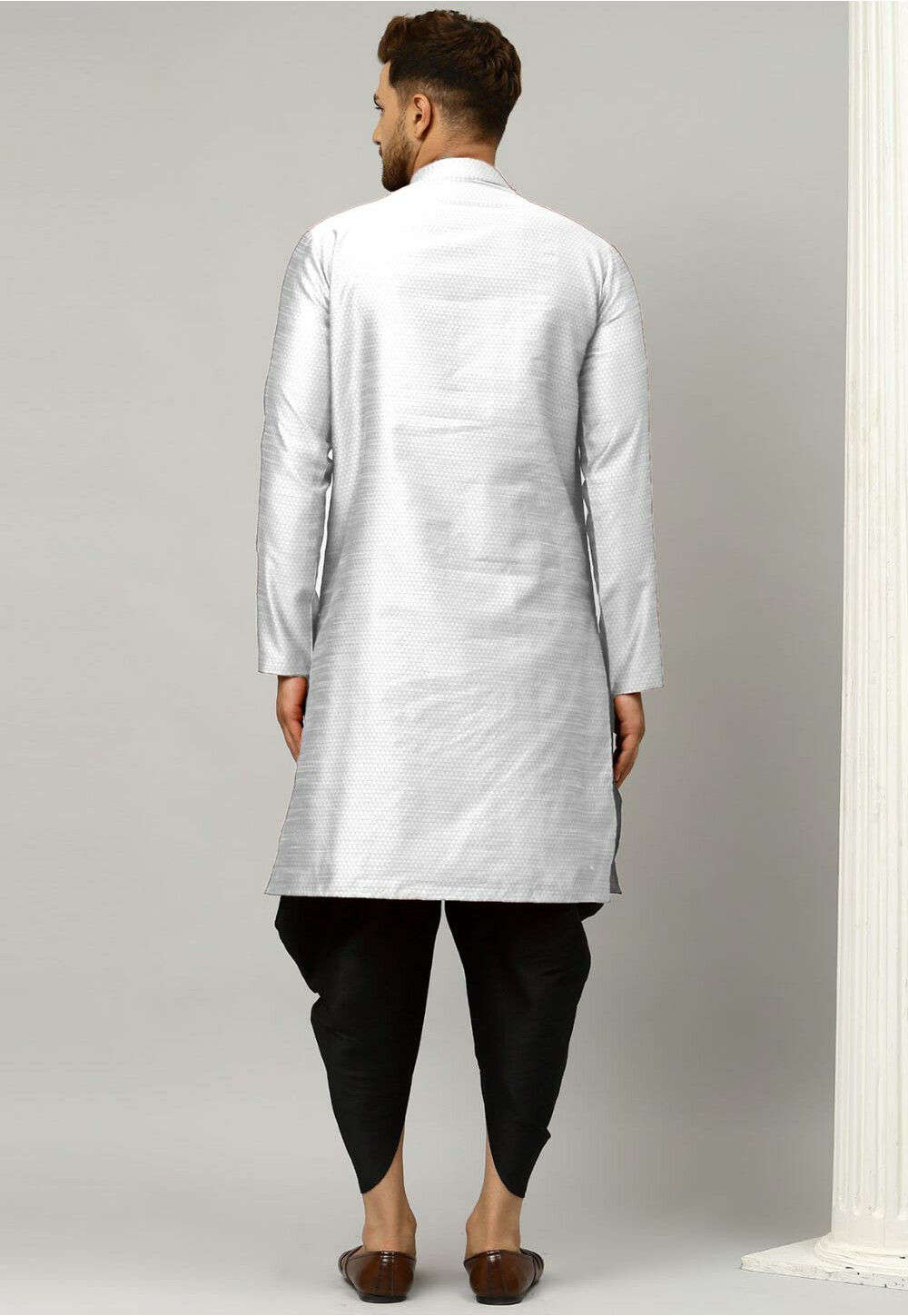Cream Kurta Silk With Jacquard Dhoti