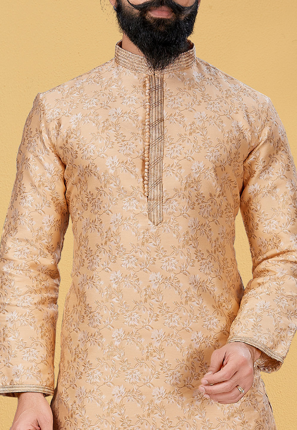 Cream Kurta Silk With Jacquard Dhoti main image 0