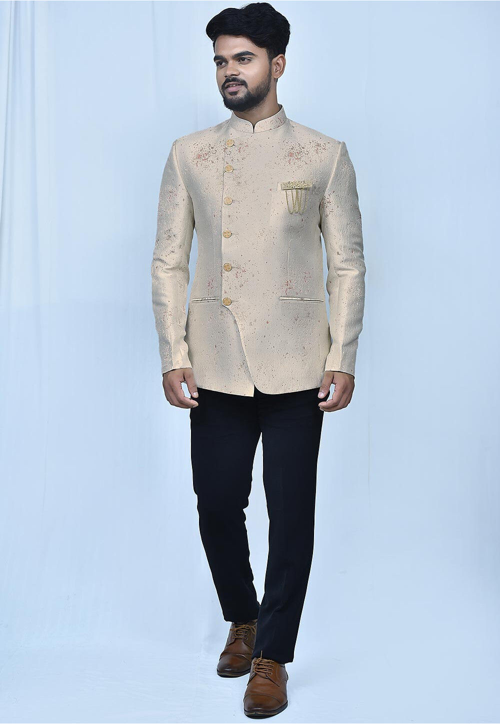 Beige jodhpuri suit sales