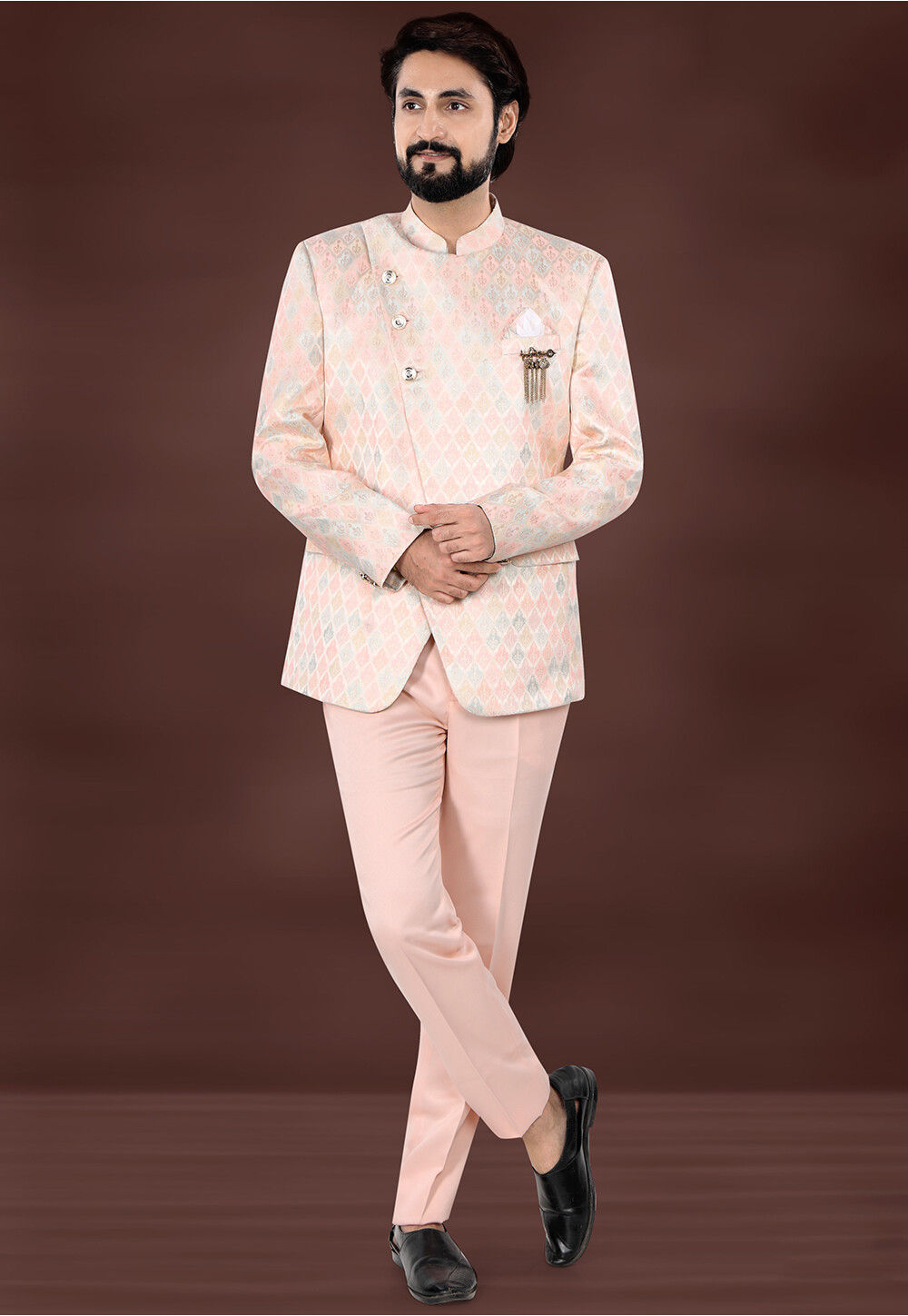 Outfit Peach Shoes And Bag Buy Woven Art Silk Jacquard Jodhpuri